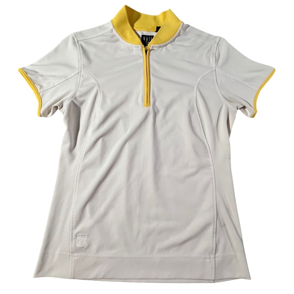 Kate Lord Golf Polo Womens Large White Yellow Quarter Zip Short Sleeve KM 21